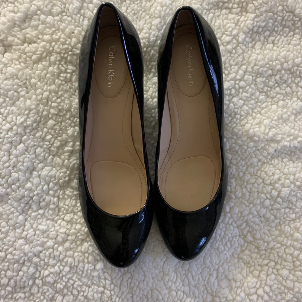 Calvin Klein Black Patent Leather Wedge Heels